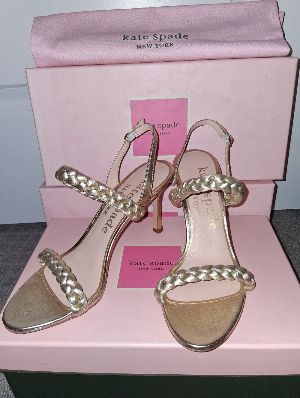 NEW Kate Spade LEATHER Saffron Metallic Gold Slingback High Heels Lady's 7.5